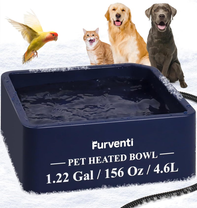 Lamlingo Heated Water Bowl for Dog Cat,1.22 Gallon,Outdoor Waterproof Heated Pet Water Dish with 79" Chew Resistant Cord for Rabbit, Chicken, Duck, Squirrel (Dark Blue) - Image 1